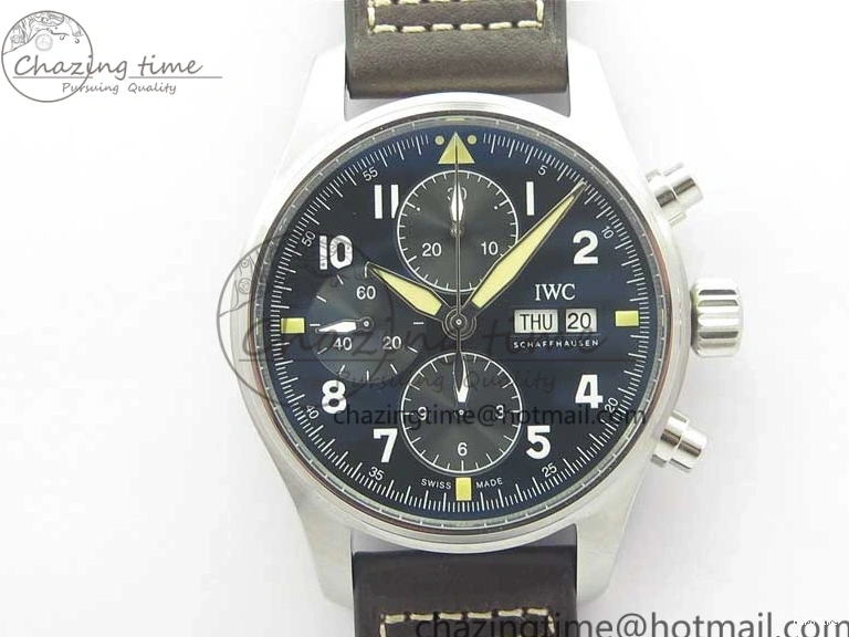 MIROTIME 0514 Pilot Chrono Spitfire IW387903 SS ZF 1:1 Best Edition Black Dial on Brown Leather Strap A OdorResistant 7127